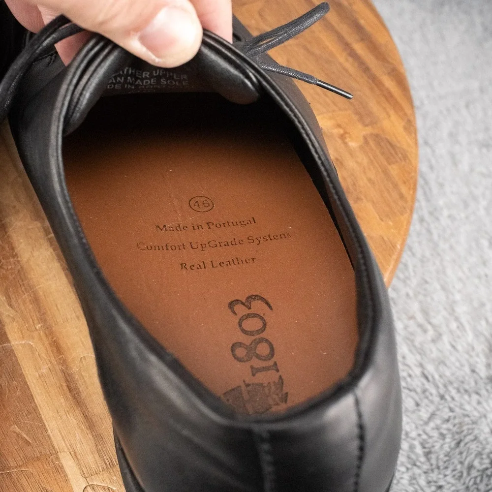 Mens 1803 Black‎ Leather Lace Up Comfort Oxfords Size Euro 46 US 12
